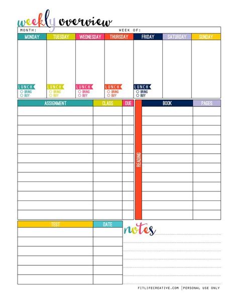 Printable Homework Planner For College Students | Template Business PSD, Excel, Word, PDF