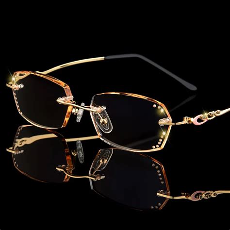 Luxury Rhinestone Reading Glasses Women Diamond Cutting Rimless Glasses ...