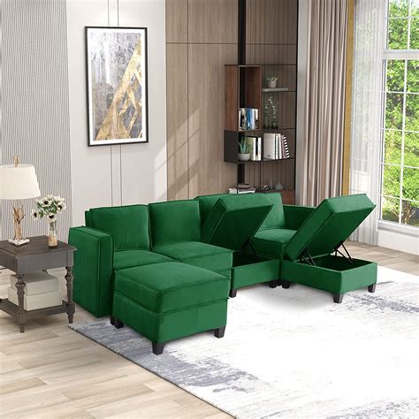 6 Piece Velvet Sofa Set for Living Room, Bedroom - Reversible Sectional ...