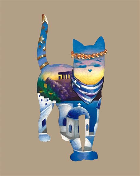 Native Cat series: Greece - Aegean cat illustration | Dominique Ramsey's art blog