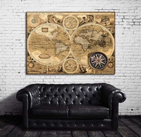 Vintage world map canvas set printed on canvas for wall | Etsy