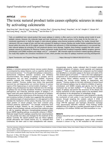 (PDF) The toxic natural product tutin causes epileptic seizures in mice ...