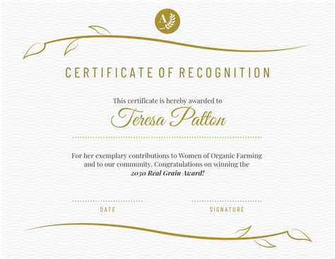 Gold Simple Vine Award Certificate Template - Venngage