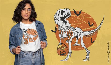 Halloween T-rex Dinosaur Skeleton T-shirt Design Vector Download