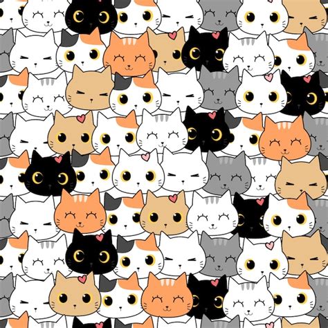 Premium Vector | Cute cat kitten cartoon doodle seamless pattern