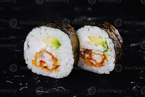 eel hosomaki sushi on natural black background 31752959 Stock Photo at Vecteezy