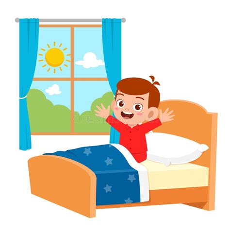 Happy Cute Little Kid Boy Wake Up in the Morning Stock Vector - Illustration of home, comic ...