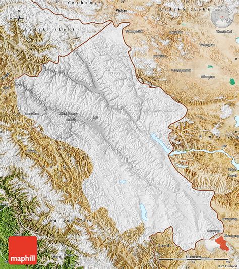 Physical Map of Ladakh (Leh), satellite outside