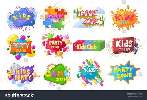 Kids Party Emblem Logo Banner Set Stock Vector (Royalty Free ...