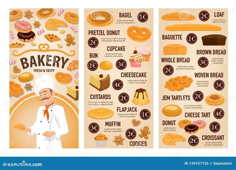 Bakery Shop Cakes, Patisserie Pastry Desserts Menu Stock Vector ...