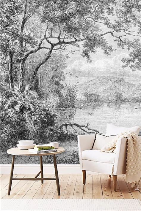 Buy Retro Black and White Forest Mural Wallpaper (SqM) at 20% off in 2022 | Forest mural, Mural ...