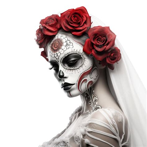 Halloween Makeup Beautiful Sugar Skull Girl With Rose In Hand Santa Muerte Concept 3d ...