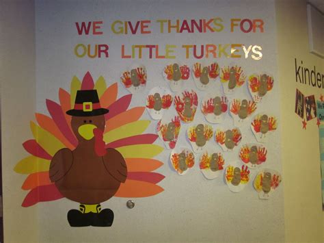 Thanksgiving Turkeys Bulletin Board *Created by Preschool Students *Paint Hand … | Thanksgiving ...