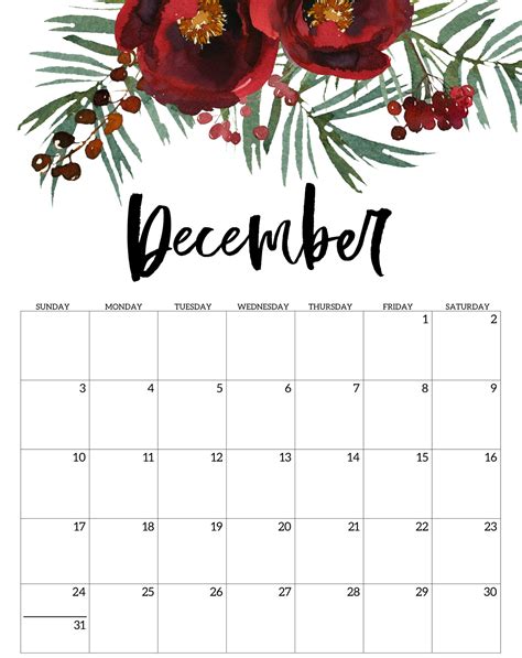 16+ Cute December 2023 Calendar Floral Designs