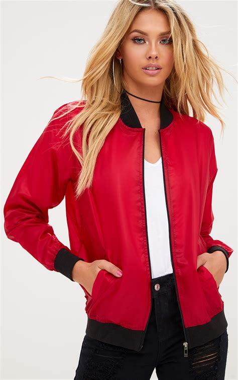 Red Lightweight Bomber Jacket. Coats & Jackets | PrettyLittleThing