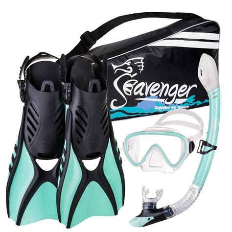 Seavenger Advanced Snorkeling Set with Panoramic Mask, Trek Fins, Dry Top Snorkel & Gear Bag ...