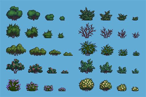 Free Bush Assets Pixel Art Pack Download - CraftPix.net