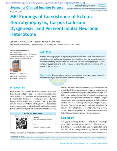 (PDF) MRI Findings of Coexistence of Ectopic Neurohypophysis, Corpus Callosum Dysgenesis, and ...