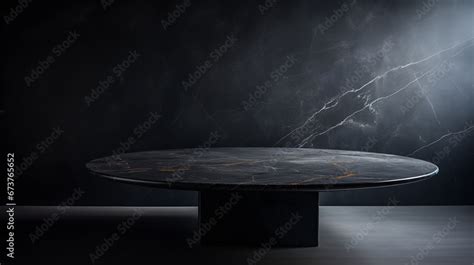 empty black marble table with dark black stone background for product ...