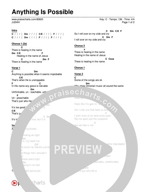 Anything Is Possible Chords PDF (JUDAH) - PraiseCharts