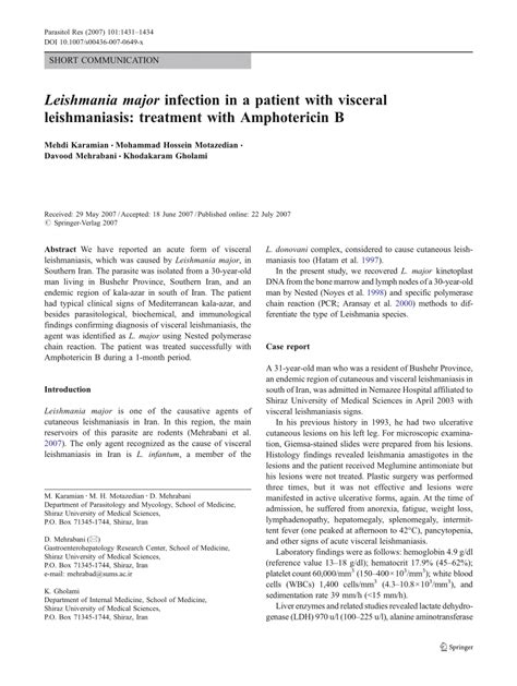 (PDF) Leishmania major infection in a patient with visceral ...