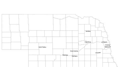 Map of Nebraska Cities with City Names Free Download