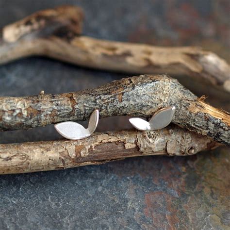 Silver Leaf Stud Earrings, Nature Inspired Jewe... - Folksy