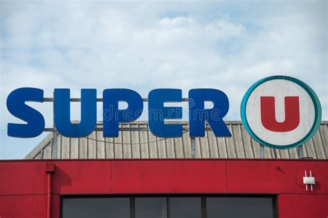 Super U Sign on Store Front, Super U is a French Chain of Supermarket ...