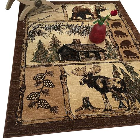 Handcraft Rugs Cabin Rug – Lodge, Cabin Nature and Animals Area Rug – Modern Geometric Design ...