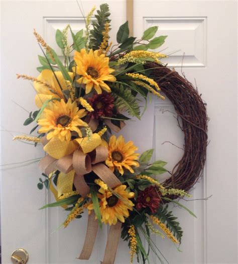 Large Sunflower wreath. Summer wreath, Fall wreath. Sunflower burlap wreath. Sunflower brown ...