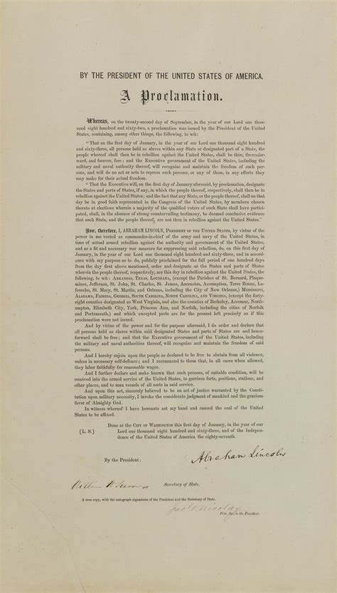 Signed Copy of Emancipation Proclamation to be Auctioned at Sotheby's ...