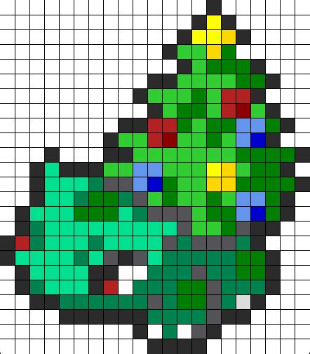 Xmas Bulbasaur Perler Bead Pattern | Bead Sprites | Characters Fuse Bead Patterns