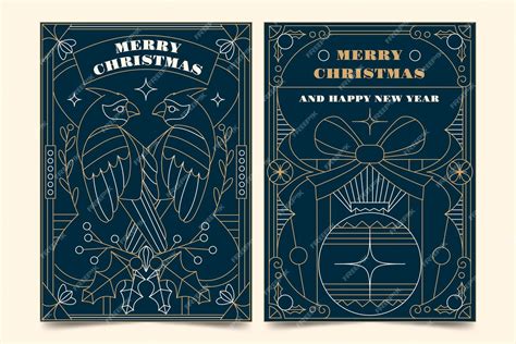 Free Vector | Hand drawn christmas line art cards set