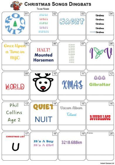 Christmas Songs Dingbats Picture Quiz - PR2397 - 20 Christmas Songs to Identify!