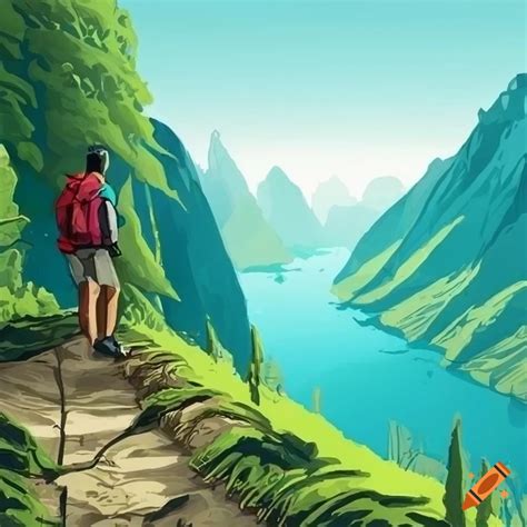 Illustration of people hiking in nature on Craiyon
