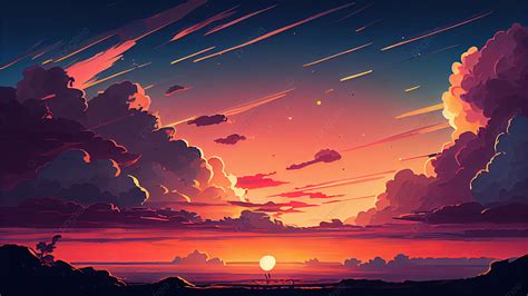 空夕日夕日イラスト背景イラスト, 空, 大空, 天空背景壁紙画像素材無料ダウンロード - Pngtree