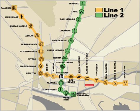 Mappa di Metropolitana di Monterrey, Messico | Mapa del metro, Lineas del metro, San bernabé