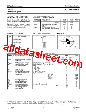 BT136-600E Datasheet(PDF) - NXP Semiconductors