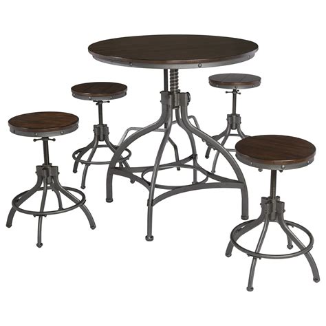 Signature Design by Ashley Odium Industrial Adjustable 5-Piece Dining Room Counter Table Set ...