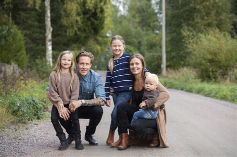 Portrait of family with three children stock photo