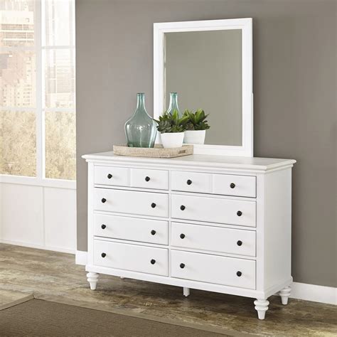 Home Styles Bermuda Brushed White 8-Drawer Double Dresser with Mirror at Lowes.com