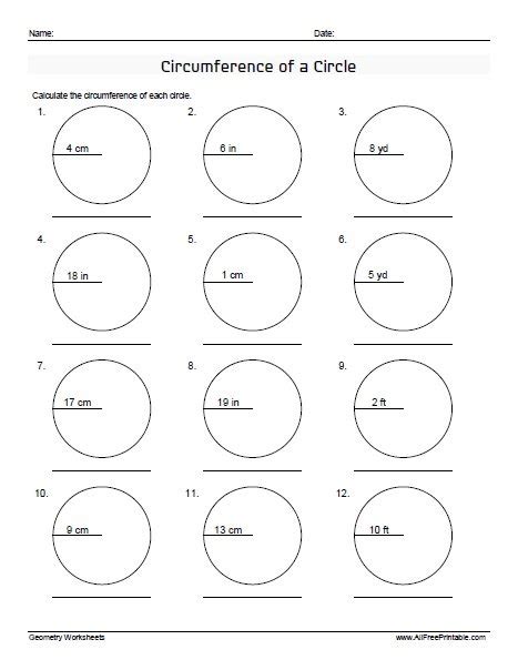 Circle Radius Diameter Circumference Worksheets einferegi