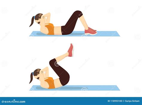 Reverse Crunch Woman Home Workout Exercise Illustration. Young Athletic ...