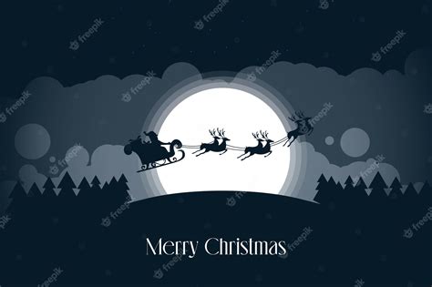 Premium Vector | Santa claus and reindeer christmas night background