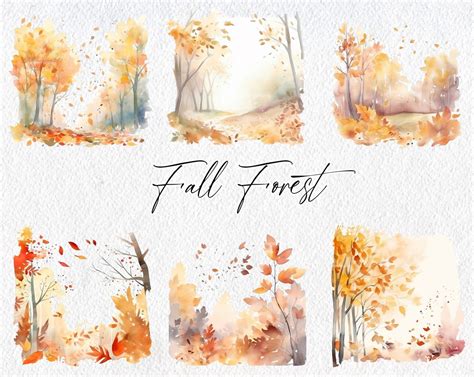 Cute Watercolor Fall Forest Scene, Commercial Use Clipart, Fall Clipart ...