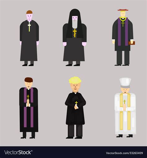 Set catholic christian staff priest man Royalty Free Vector