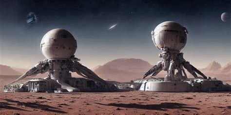 white high tech giant space station on desert planet | Stable Diffusion