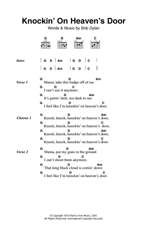 Knockin' On Heaven's Door by Bob Dylan - Guitar Chords/Lyrics - Guitar ...