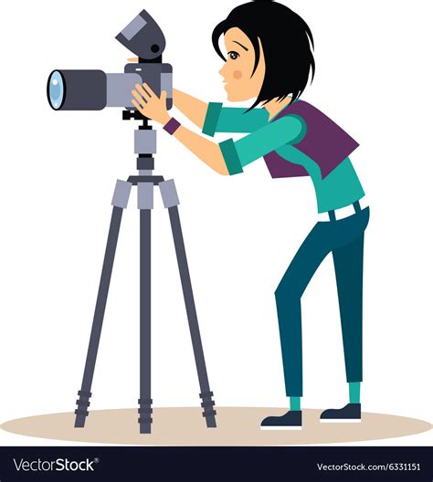 Girl Photographer with Tripod in Flat Style Vector Image