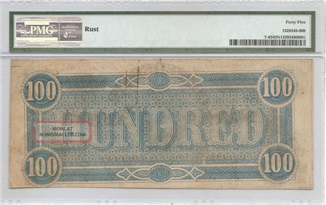 1864 $100 One Hundred Dollar Bill Confederate Pmg 45 Choice Extremely Fine